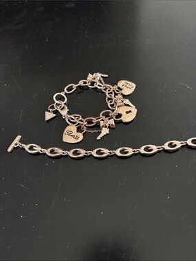 Guess Silver-Tone Charm Bracelet with Heart, Key & Lock Charms